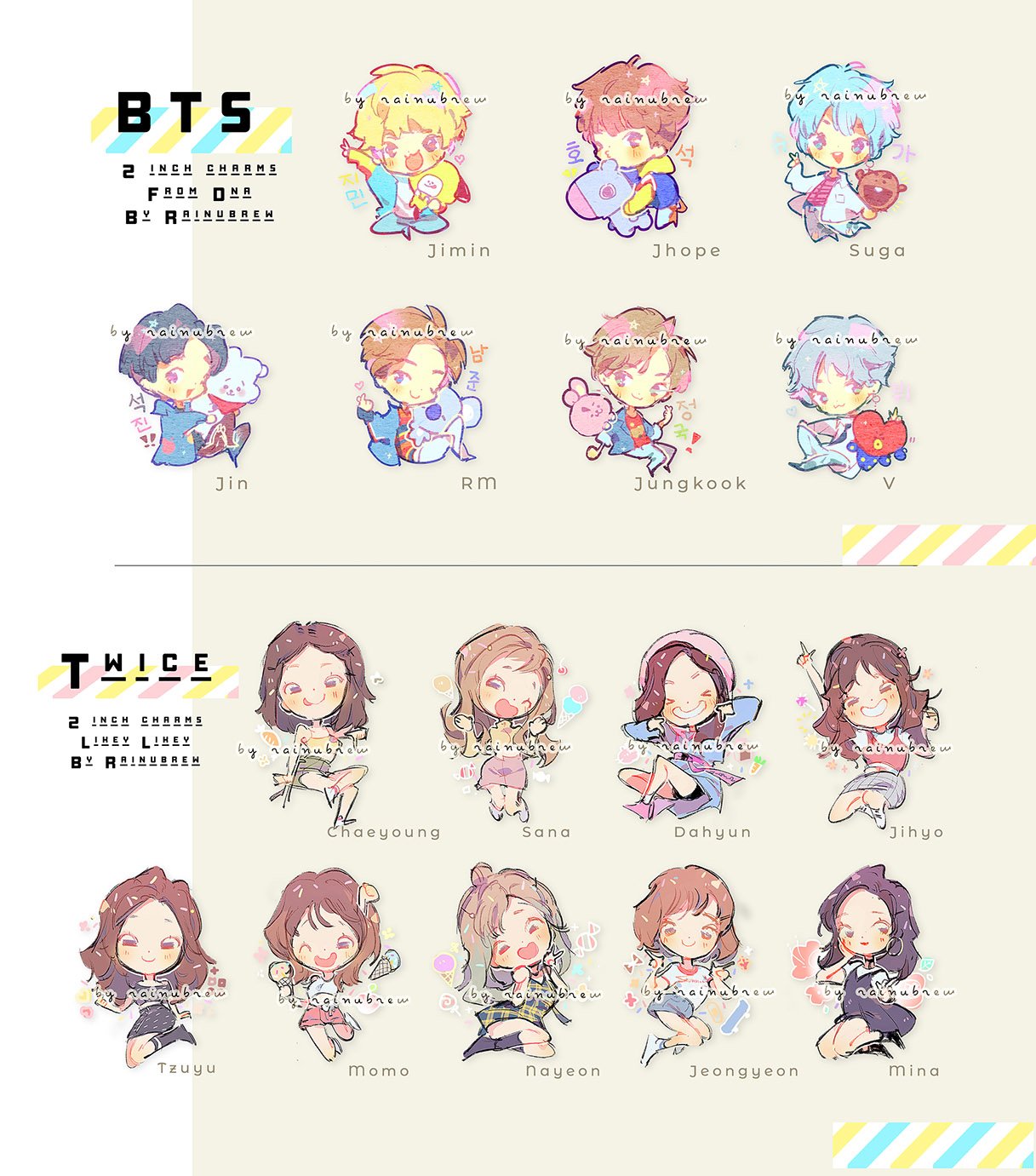 BTS and Twice | 2 inch charms | rainubrew